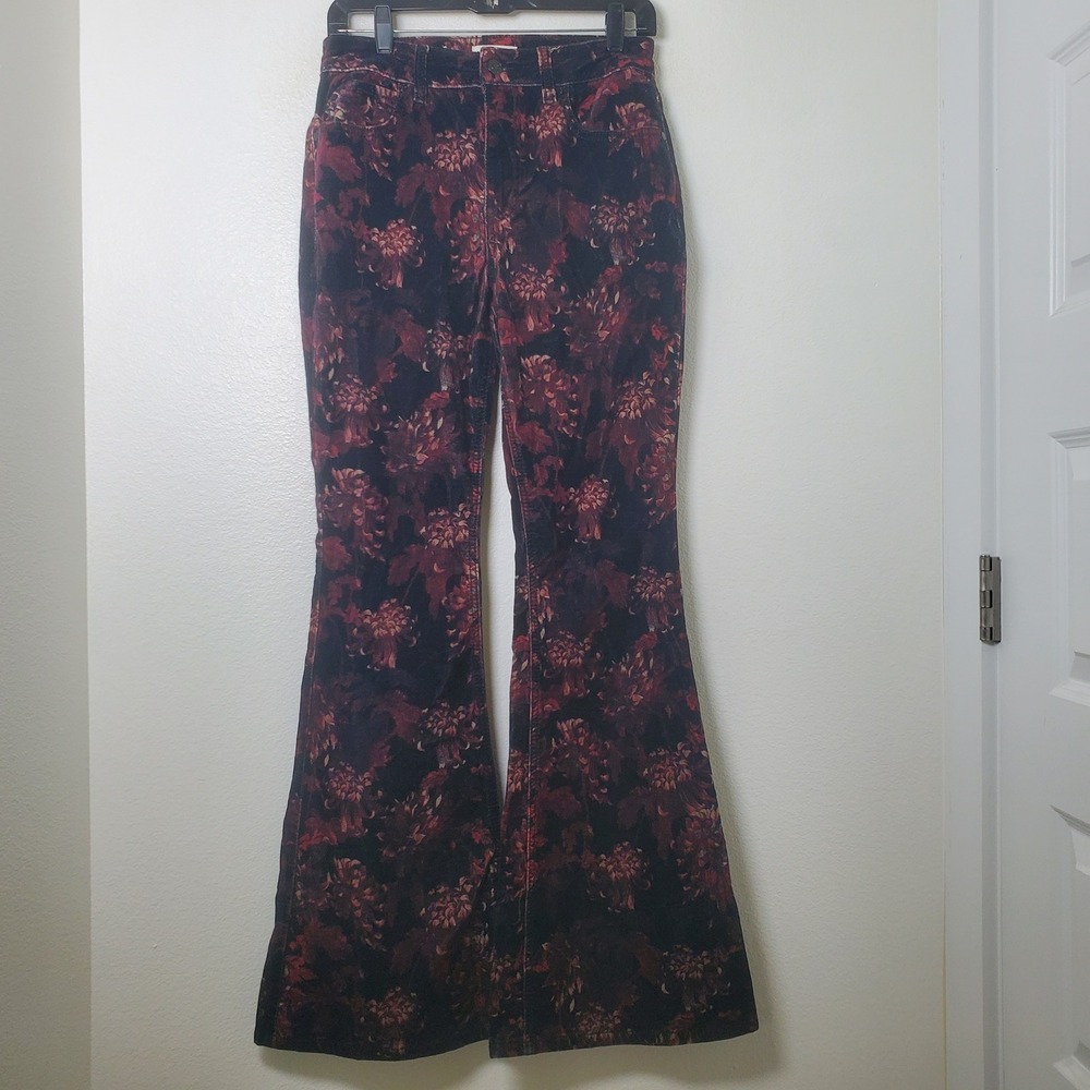 Shyanne Floral Black Velvet Flare Jeans W29xL34 Western Bell Bottoms 1970s Style - Picture 11 of 11